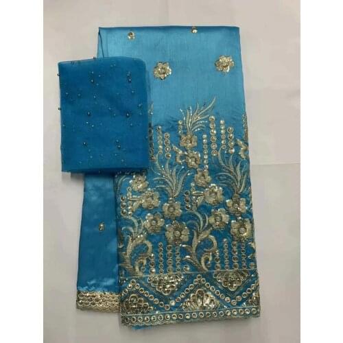 Embroidered George Lace Fabric With BLouse For India Wedding 2020 Latest Fashion Gold Line Guipure George Laces With Sequins 7Y