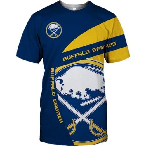 Summer Casual Tops Buffalo Mens fashion blue yellow stitching geometric cow print Sabres T-shirts