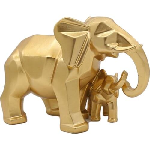 Mother & Child Elephant Fengshui Resin Sculptures Modern Geometric Art Ornaments Resin Figure Gifts for Kids Home Decor LBS