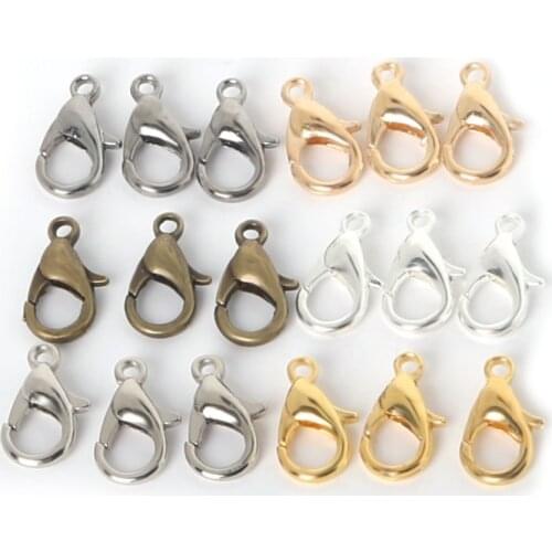 100Pcs/lot 10/12/14/16mm Metal Lobster Clasps Hooks Gold/Rhodium Lobster Clasps Hooks For DIY Key Chains Jewelry Making Finding