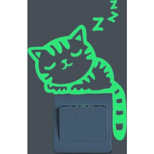 Cute Luminous Snooze cat Switch Sticker Glow in the Dark Fluorescent wall Stickers Kid Room Living room switch Home Decoration