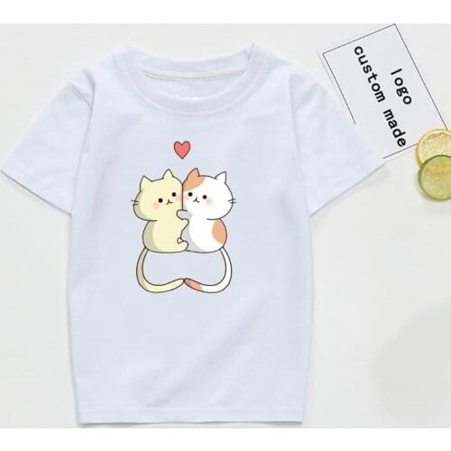 Fashion Cute Cats Girls T-shirt Children Short Sleeves White Tees for Boys Baby Kids Cotton Tops Girls Clothes