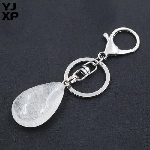 YJXP Trendy Silver Plated Natural Rock Crystal Water Drop Key Chains For Party Gift Charm Jewelry