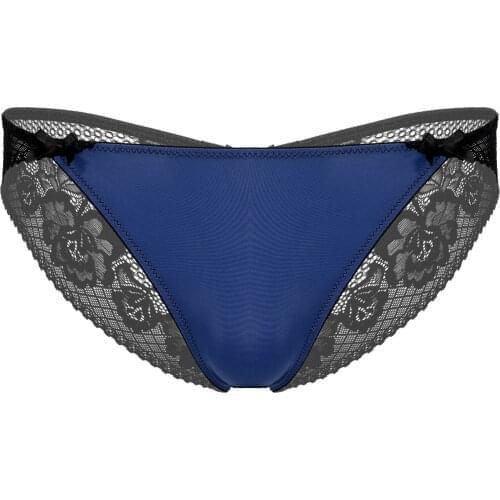 Mens Flower Pattern Lace Back Crotchless Sexy Brief Erotic Lingerie Sissy Underwear Underpants Bowknot Elastic Waistband Panties