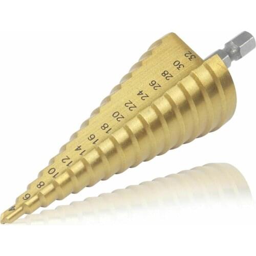 Set of 3 Titanium Step Drill Bit Set, High Steel, Total 3 Sizes, HSS Multiple Hole Drilling Cutting with Storage Bag