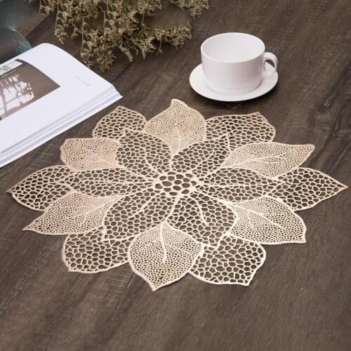 Flower PVC Hollow Round Embroidery table place mat Christmas pad Cloth placemat cup mug dining tea coaster coffee doily kitchen
