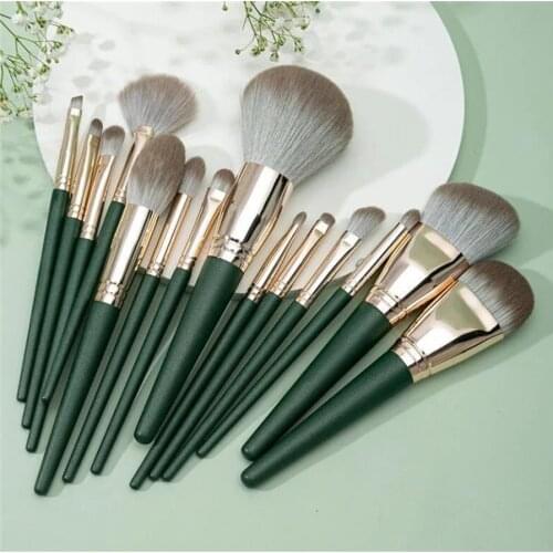 14Pcs Green Makeup Brushes Set Cosmetic Eyeshadow Blush Eyeshadow Concealer Lip Facial Mask Beauty Tools Multifunctional Brush