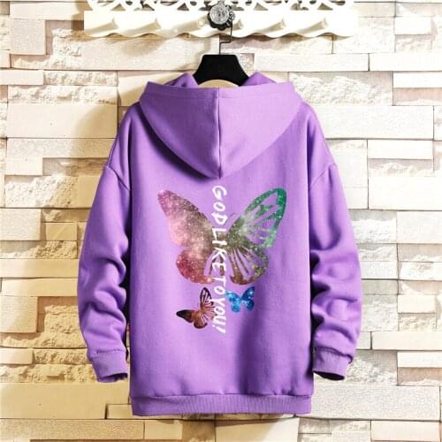 2021 new round neck sweatshirt mens oversized pattern butterfly Japanese streetwear hoodie sweatshirt men and women pass