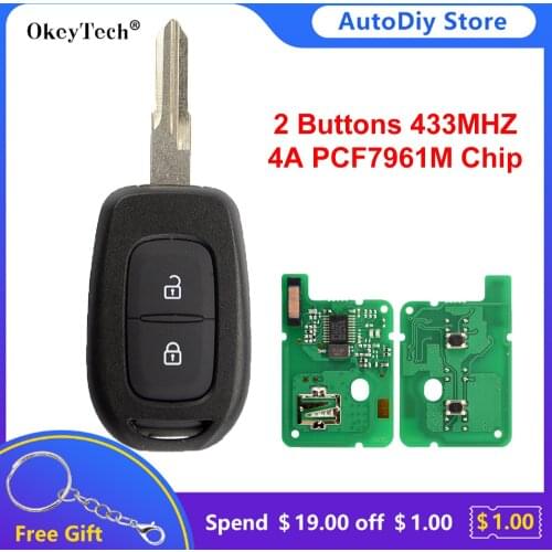 Okeytech 2 Buttons Remote Control Key For Renault Sandero Logan Lodgy Dokker Dacia Duster 433Mhz PCF7961M 4A Chip Auto Key Fob