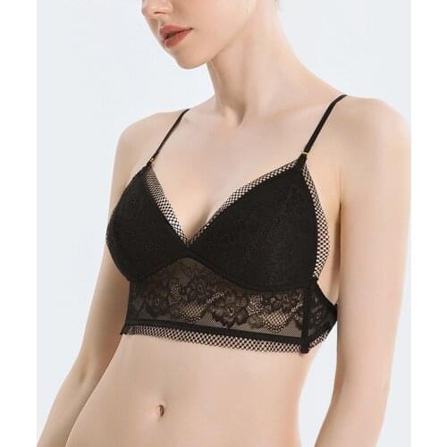 Hanging neck sexy U-shaped beautiful back underwear women no steel ring thin bra invisible backless lace triangle cup bra summer