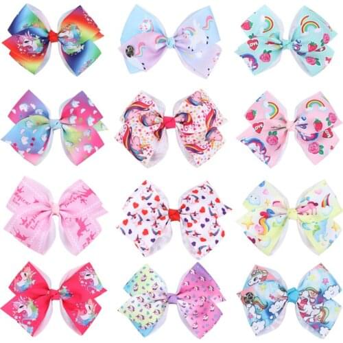 Bows Rainbow Bow-knot Print Grosgrain Ribbon Hair Bows With Clip Baby Color Bow Hair accessories Children Hair clips