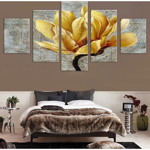 Frame Printed HD Printed Pictures Poster Canvas Wall Art Pictures HD 5 Panel Yellow Flower For Living Room Home Decor Painting