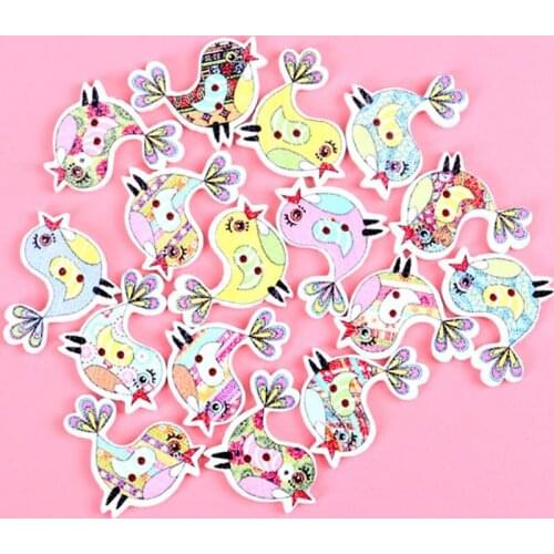 Mixed fashion bird painted Wooden decorative Buttons for Scrapbooking Craft Sewing Supplies 23x17mm 30pcs