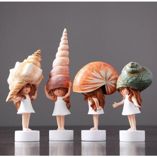 Modern Lovely Conch Girl Mini Cute Kawai sea snail baby resin fairy garden miniatures figurines Crafts Birthday wedding Gifts