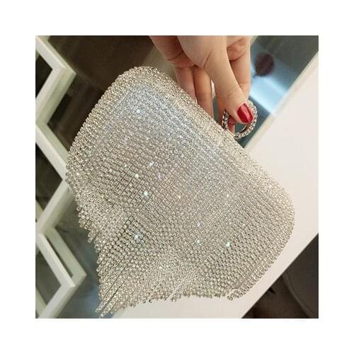 Rhinestone Wedding Purse Womens Evening Clutch Bag Luxury Design Women Handbag Silver Small Tassel pouch Chain Shoulder Bag 이브닝