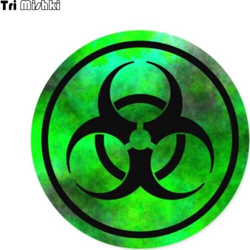 Tri Mishki WCS909 14X14CM Green or yellow Fog Biohazard Symbol car sticker PVC coloful Decals Motorcycle Accessories sticker