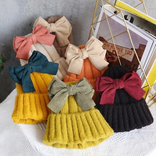 Women knitted hat autumn winter bowknot woolen hat parent-child warmth beanie beanie all-match hat