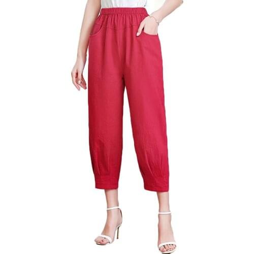 Women Pants Spring Summer Thin Elastic Waist Loose Harem Pants Middle Aged Old Women Casual Ankle-Length Trousers Plus Size 1881