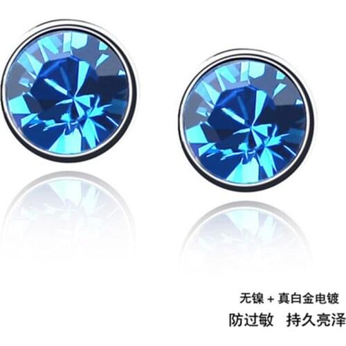 12 Colors Austrian Crystal Fashion Jewelry Stud Earrings for women gold Color Vintage Earrings New Sale Hot 74444Deepblue