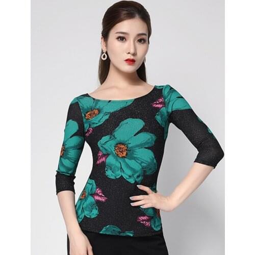 2021 New Women Latin Dance Tops Half Sleeve Floral Latin Dancing Tops for Samba Tango Chacha Belly Performamnce L2020192A
