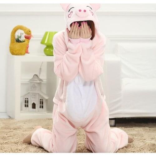 Winter Flannel Kigurumi Women Men Onesies Cute Cartoon Animal Pig Pajamas Set Unisex Pyjama Pijama Sleepwear