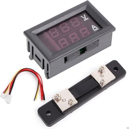 0-100V/50A Red Blue Digital Voltmeter Ammeter 2in1 DC Volt Amp Meter Shunt