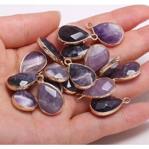 1PC Natural Stone Amethysts Pendants Water Drop Shape Faceted Crystal Charms For Jewelry Making DIY Necklace Earring Gift