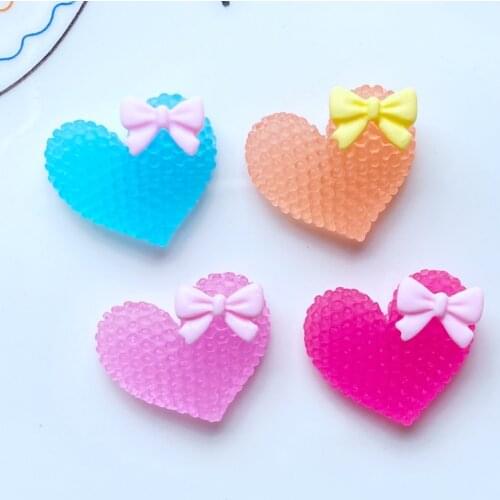 10Pcs New Resin Cute Mixed Peach Heart Bow Flat Back Cabochon Scrapbooking Hair Bow Center Embellishments DIY Accessories L23