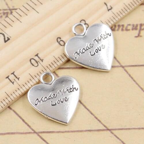 10pcs Charms Heart Made With Love 19x17mm Tibetan Silver Color Pendants Antique Jewelry Making DIY Handmade Craft