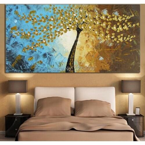 100%Handmade Modern Abstract Decorative Golden Tree Oil Painting On Canvas Wall Art For Living Room Decor