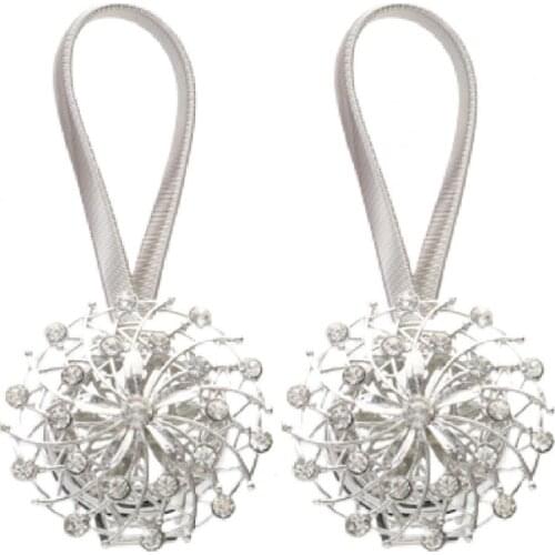 2Pcs Curtain Tieback Elastic Rope Magnetic Buckle High Durability Faux Crystal Flower Window Drape Holdbacks for Home