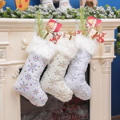 2020 Christmas Socks Sequins Snowflakes Snowflakes Soft Home Decoration Items High-end Rabbit Fur Stockings Cloth Cn(origin)
