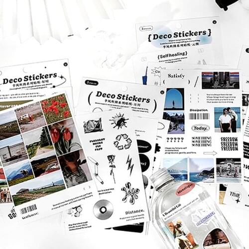 3 sheets Stickers Vintage INS Labels DIY Diary Album Decoration Sticker For scrapbooking Laptops Phone Craft Supplies