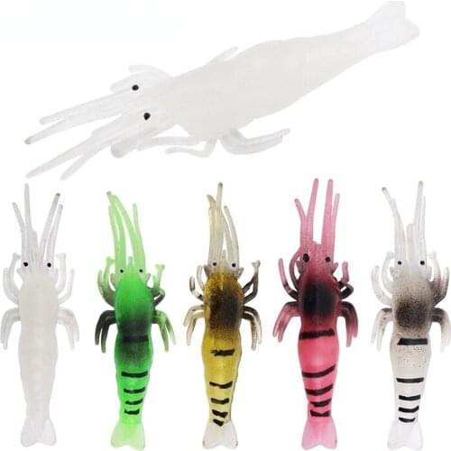 5pcs/10pcs-set Lure Bait Silicone Artificial Soft Bait Transparent Luminous Small Shrimp 4.8cm/1g Fish Lure Fishing Gear