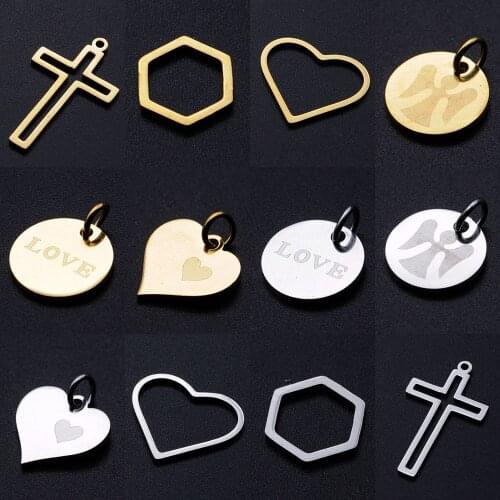 5pcs/lot Stainless Steel Angel Heart diy Jewelry Making Charm Wholesale Star Necklace Pendant Cross Geometric Bracelet Charms