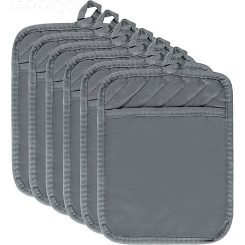 6Pcs Pot Holder Cotton Pocket For Kitchen Mitt Baking Microwave Dual Gloves Pot Pads Grey BBQ Bread Baking Tools Daily Cooking