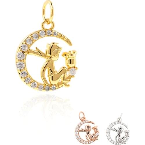 Angel Necklace Brass Zircon Moon Pendant Bracelet Charm DIY Jewelry Making Accessories