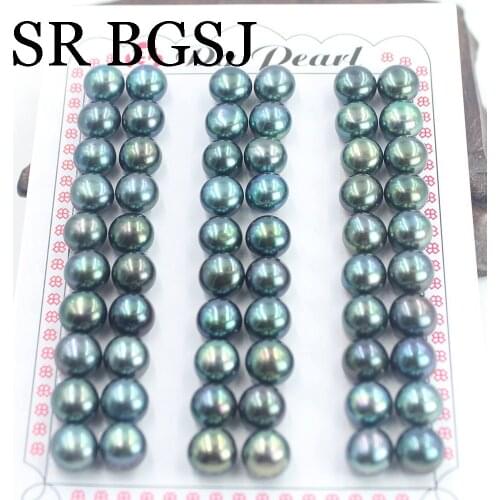 Free Ship 8-8.5mm 30pairs Shining Green Half Hole Natural Freshwater Pearl Beads Super Luster In Pairs DIY Pearl Jewelry