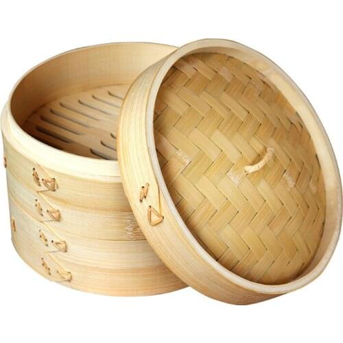 Household Eco-friendly bamboo steamer pot large multi-layer steamed grid with cover anti-mold hand-woven commercial grate
