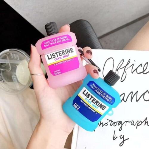 3D Listerine Mouthwash earphone case For AirPods 1 2 pro charging box Soft silicone Wireless bluetooth headphone cover gift