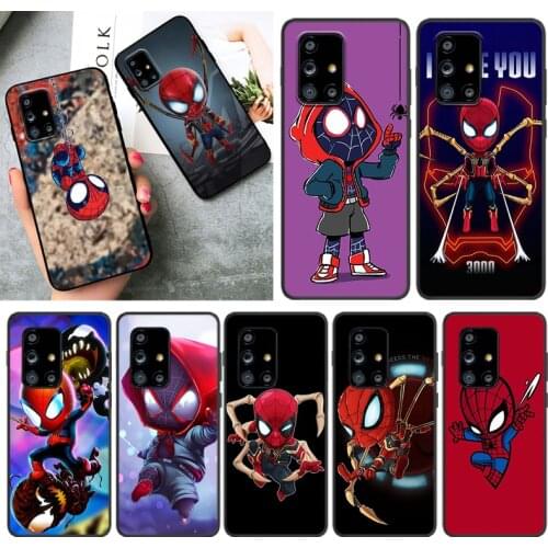 Marvel Cute Spiderman For Samsung A01 02 02S 11 12 21 21S 22 31 32 41 42 51 72 S20 Ultra Plus 4G 5G Black phone Case