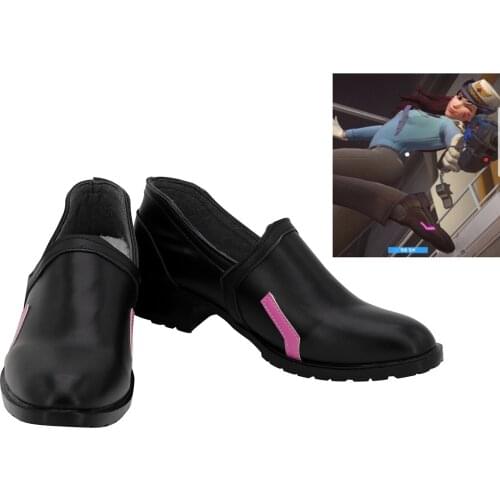 OW DVA Policewoman Skin Cosplay Shoes Black Boots Custom Made Any Size