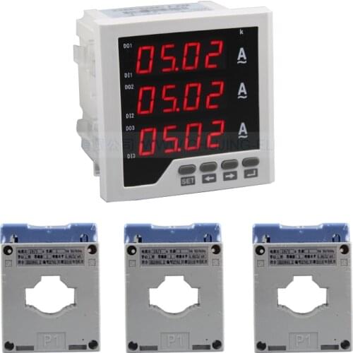 AC30A AC50A AC100A 150A 3 phase digital ampere panel meter with over / under current alarm output with 3 pcs current transformer