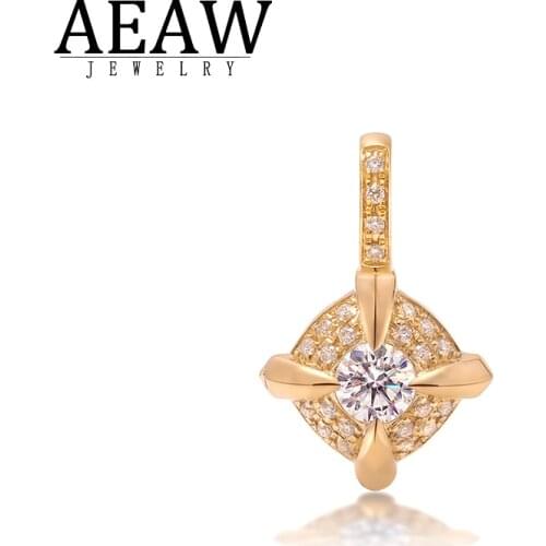 DEF Color Lovely Excellent Round Cut Moissanite Pendant Test Positive 0.1ct 3.0mm Real 14k Yellow Gold Fine Jewelry Gift