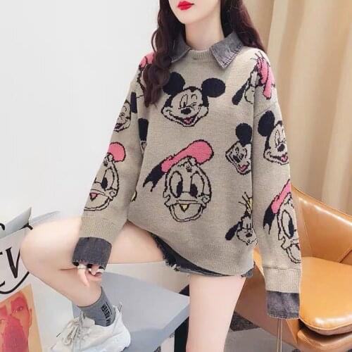 Disney Mickey Mouse Autumn Winter Knitted Jumper Tops turtleneck Pullovers Casual Sweaters Women Long Sleeve Loose Sweater Girls
