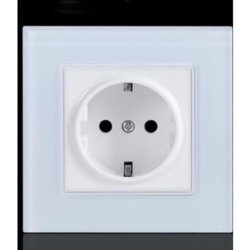 Power Socket,16A EU Standard Electrical Outlet 86mm * 86mm White Crystal Glass Panel wall socket