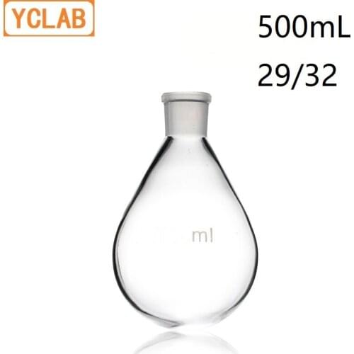 YCLAB 500mL 29/32 Flask Eggplant Shape Borosilicate 3.3 Glass Standard Ground Mouth Distilling Round Bottom