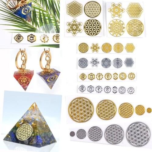 Geometric Copper Energy Tower Orgonite Metal Stickers for Diy Uv Resin Mold Craft Stickers Silicone Mold