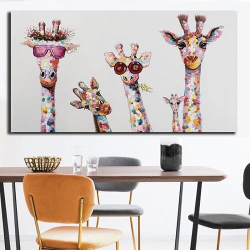 Graffiti Art Animal Canvas Painting Curious Giraffes Family Poster Prints Decorative Picture Graphic Artwork for Kids Room Decor