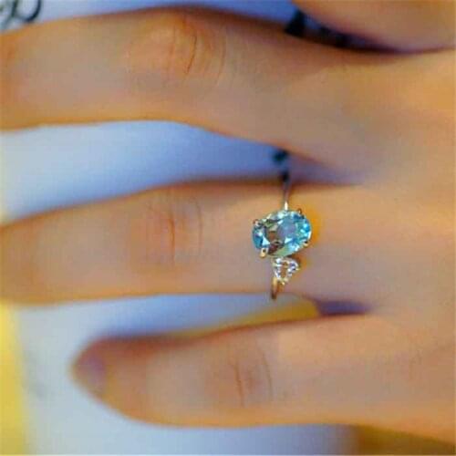 Dainty Girls Cute Aqua Blue Stone Thin Rings For Women White Crystal Heart Ring Wedding Bands Daily Stacking Ring Jewelry